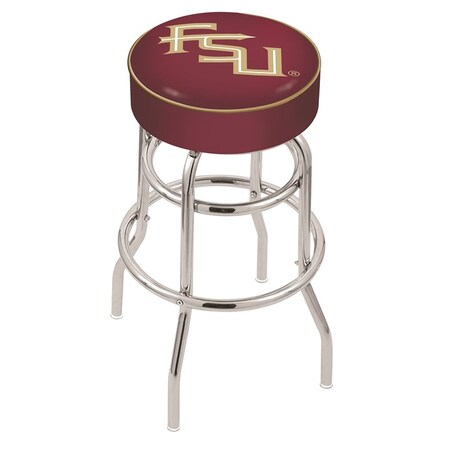 25 Florida State Script Cushion Seat,2-Ring Chrome Swivel Bar Stool